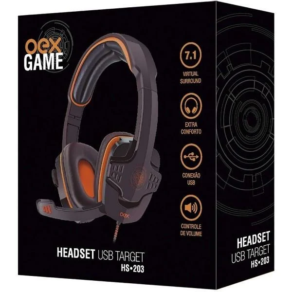 Imagem 2 de 2 do produto Headset Gamer Oex Target, Virtual Surround 7.1, Preto E Laranja - HS203