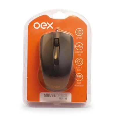 Mouse com Fio Oex MS100, USB, Ergonômico Ambidestro, Preto