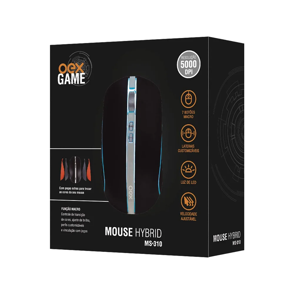 Imagem 4 de 5 do produto Mouse Gamer Hybrid OEX, LED 7 Cores, 5000DPI,  7 Botões - MS310