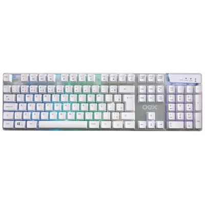 Teclado OEX Gamer Prismatic, ABNT2, LED Rainbow, Branco - TC205