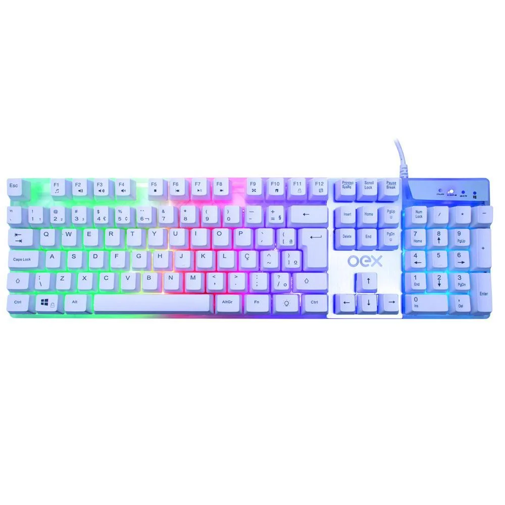 Imagem 3 de 5 do produto Teclado OEX Gamer Prismatic, ABNT2, LED Rainbow, Branco - TC205