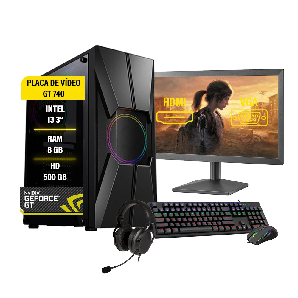 PC Gamer Completo Hércules, i3 3a Geração, GT 730, 8GB, HD 500GB