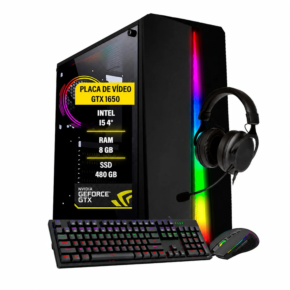 PC Gamer Raven I5 4a Geração, GTX 1650, 8GB, SSD 480GB, WiFi