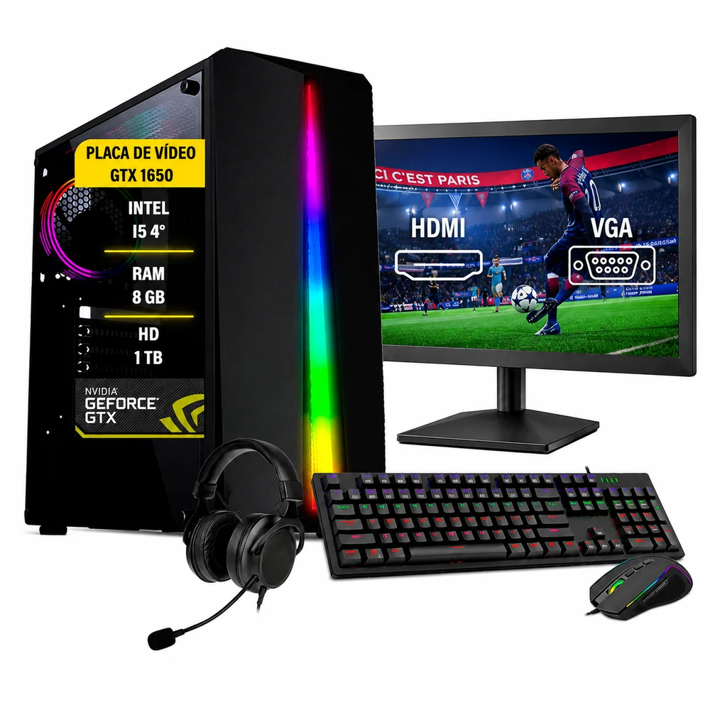 Pc Gamer Completo, Intel I5 4º Geração, GTX 1050ti, Memória 8GB, HD 1TB