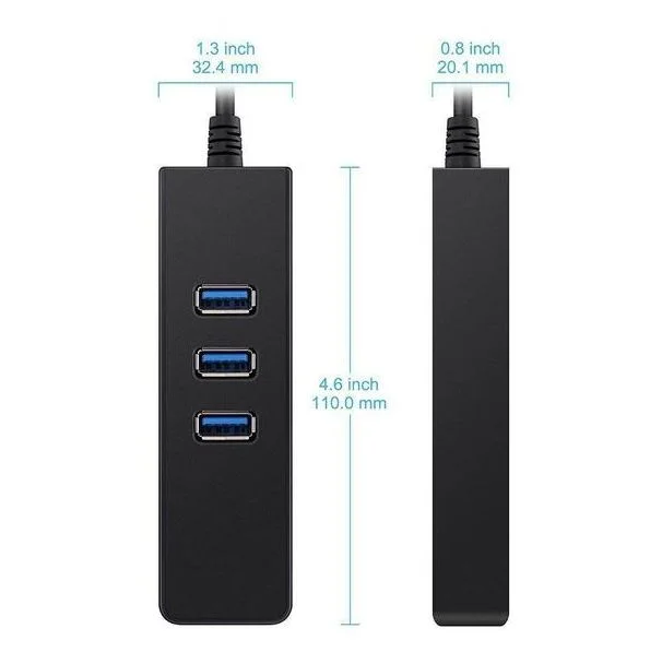 Imagem 2 de 5 do produto Cabo Adaptador F3, Tipo C, HUB 3 Portas USB 3.0, RJ45 - JC-TYC-R03