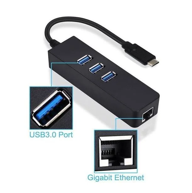 Imagem 4 de 5 do produto Cabo Adaptador F3, Tipo C, HUB 3 Portas USB 3.0, RJ45 - JC-TYC-R03