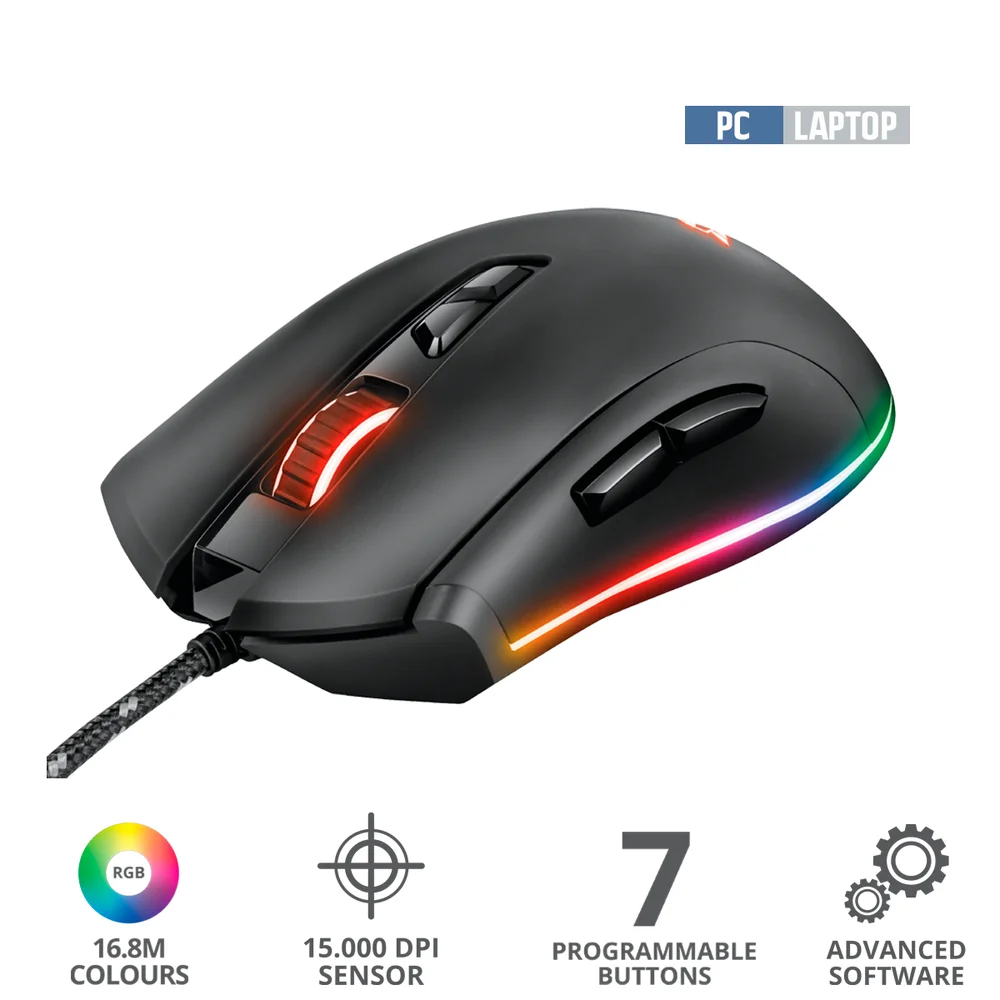 Imagem 2 de 3 do produto Mouse Gamer, Trust Kudos, RGB, 15000DPI, 7 Botões, Preto  - GXT-900.