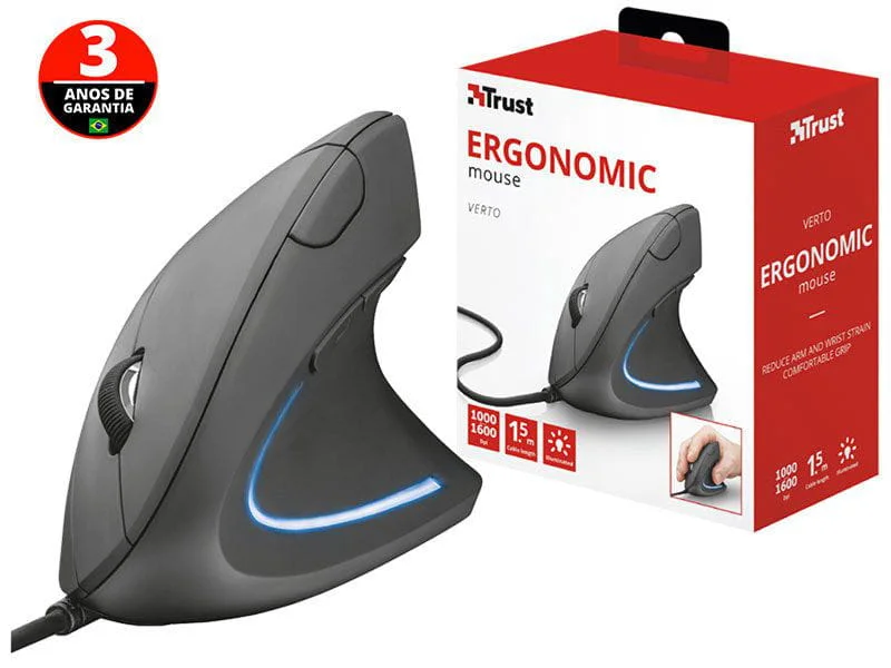 Imagem 3 de 5 do produto Mouse Trust Ergonômico Verto, USB, LED, 1600 DPI, Com Fio - T22885
