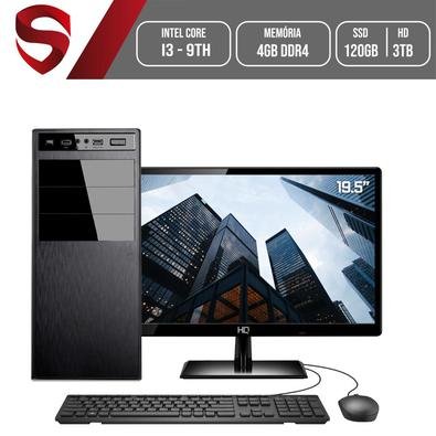 Computador Skill HomeJob Completo Intel Core i3 9ª Geração, 4GB, DDR4, Monitor 19.5´, SSD 120GB, HD 3TB, GeForce GT, ASUS