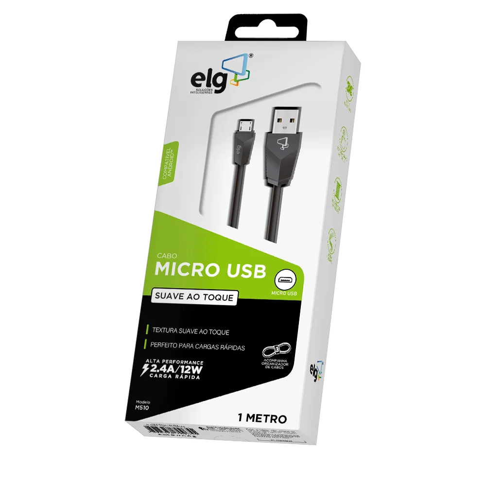 Imagem 2 de 4 do produto Cabo Adaptador Micro USB x USB ELG com 1 Metro, Preto