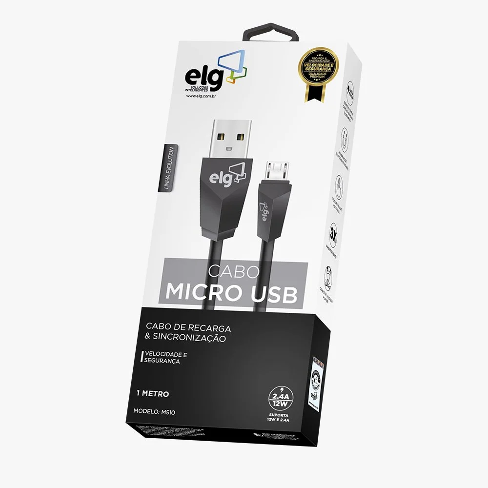 Imagem 3 de 4 do produto Cabo Adaptador Micro USB x USB ELG com 1 Metro, Preto