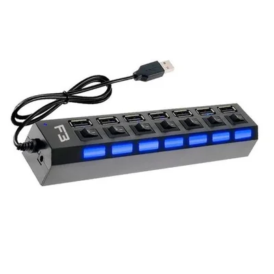 HUB F3 USB 2.0, 7 Portas, Chave Seletora