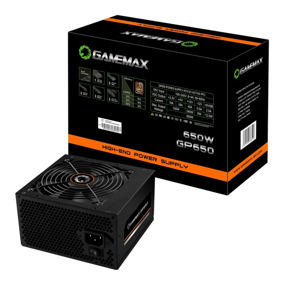 Imagem 5 de 5 do produto Fonte Gamemax ATX, 650W, 80 Plus Bronze, PFC Ativo - GP650