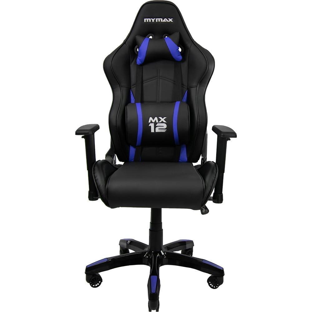 Cadeira Gamer Mymax MX12, Até 150 Kg, Giratória, Preto e Azul