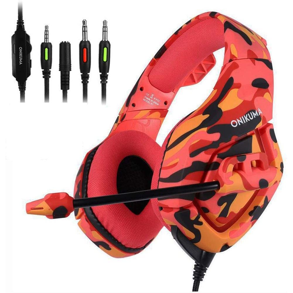 Headset Gamer Onikuma K1-B com Microfone, Compatível com PS4, Xbox One e  PC, Camuflado/Vermelho | KaBuM!