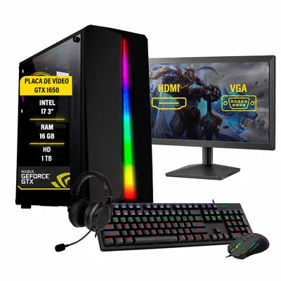 Computador Gamer Completo Bravus Intel Core I7, RAM 16GB, 1TB, SSD 120GB, GTX 1650, Windows 10