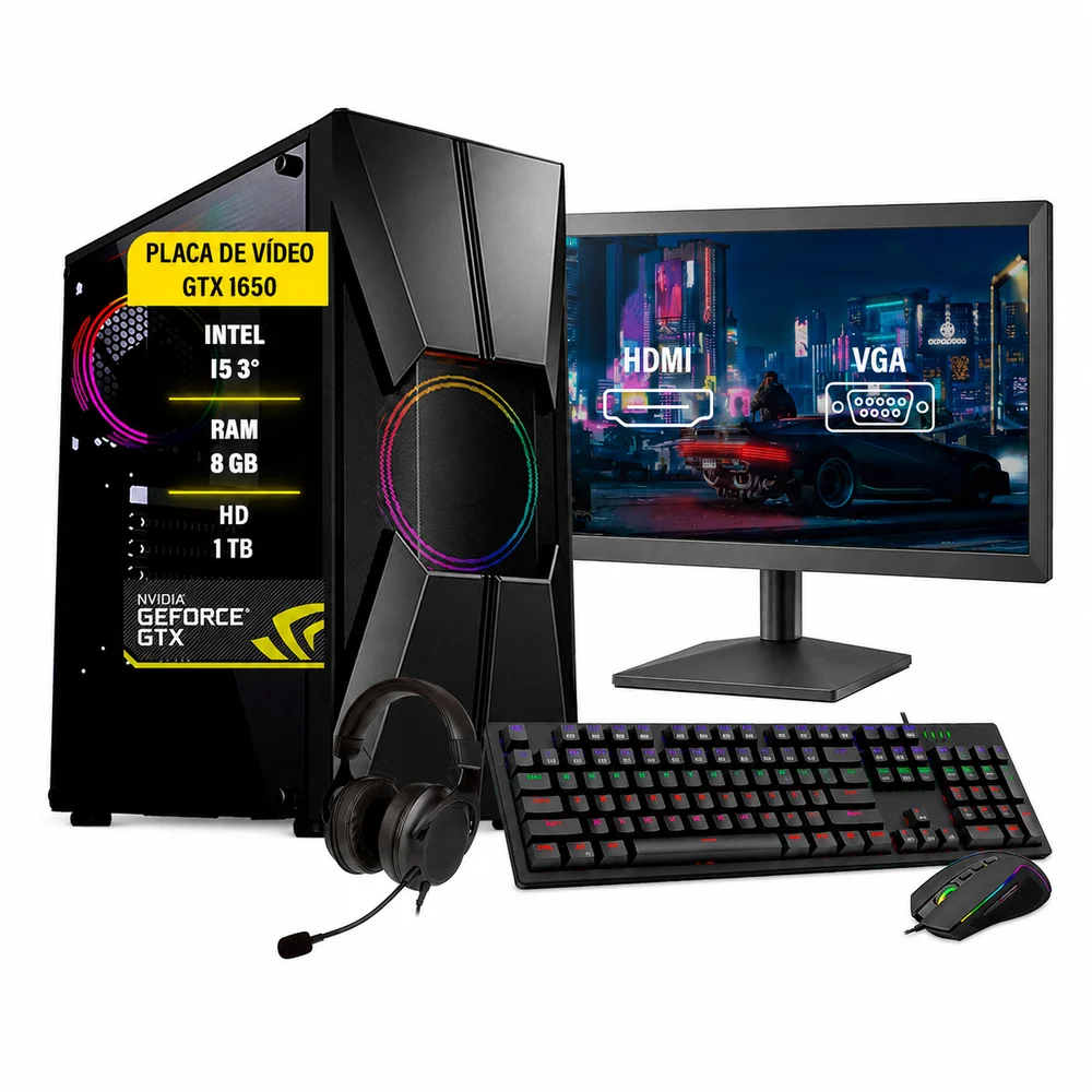 Computador Gamer Completo Maximus, i5, GTX 1050TI, 8GB, HD 1TB, SSD 120GB