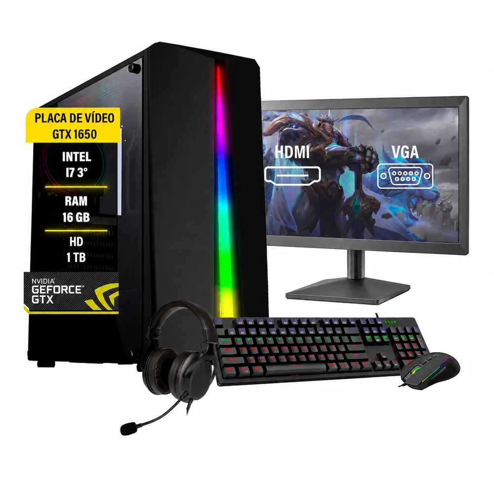 Computador Gamer Bravus, Intel i7, GTX 1650, 16GB, Hd 1TB, SSD 120GB
