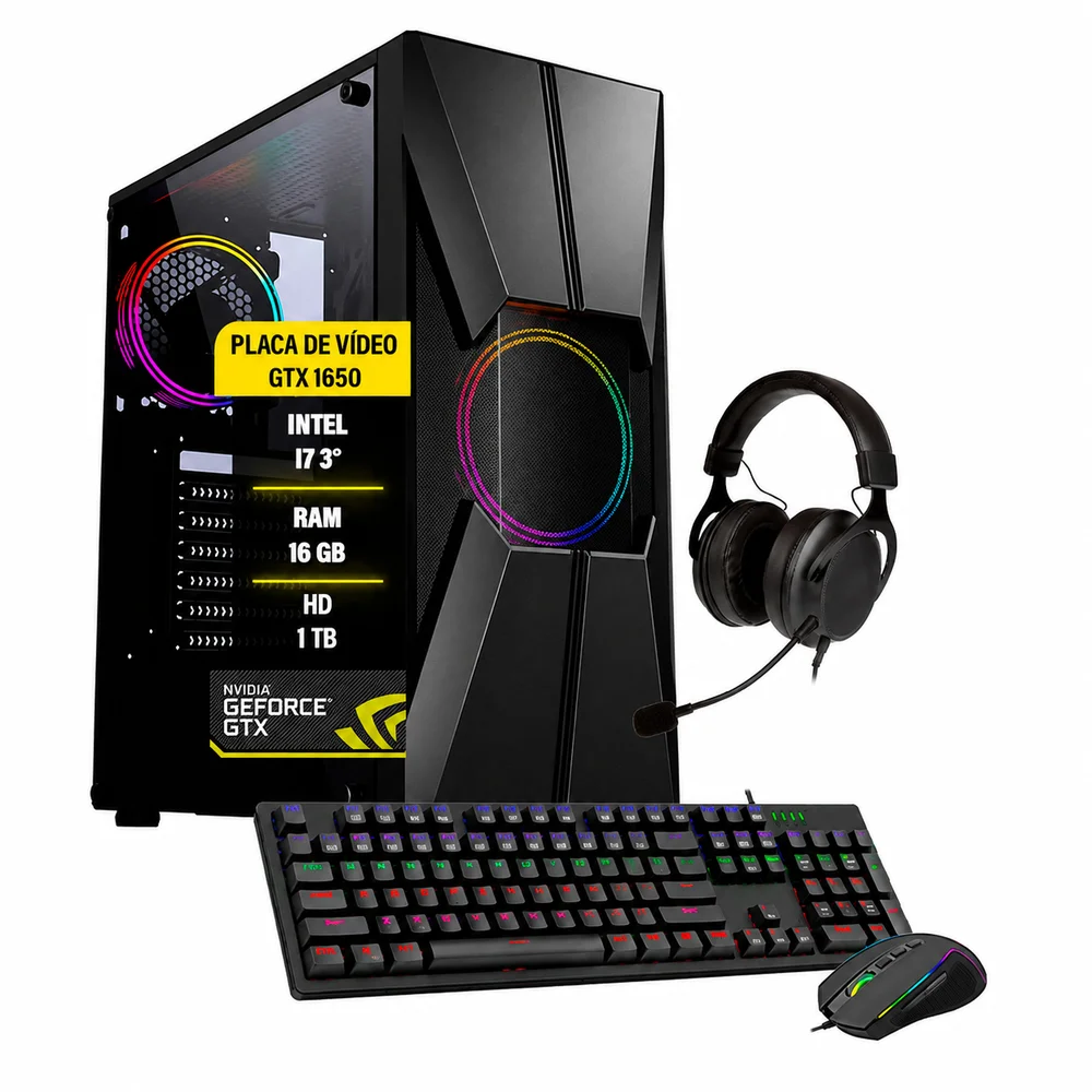 PC Gamer Bravus Intel Core I7, 16GB RAM, GTX 1050 2GB 128 bits, HD 1TB, SSD 120GB, Windows 10