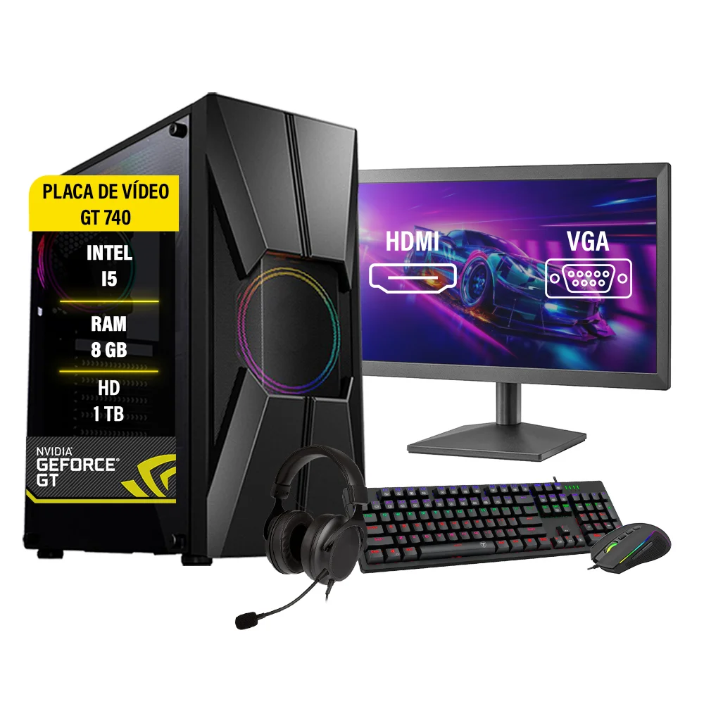 Computador Gamer Completo Maximus, i5, 8GB, HD 1TB, GT 730 4GB, Windows 10, Wi-fi