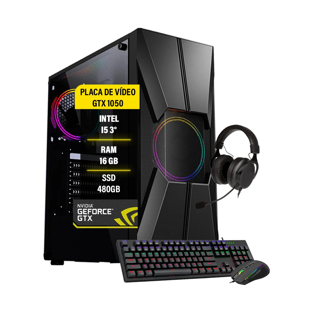 Computador Gamer Darius I5 3a Geração, GTX 1650, 16GB, SSD 480GB + Kit Gamer