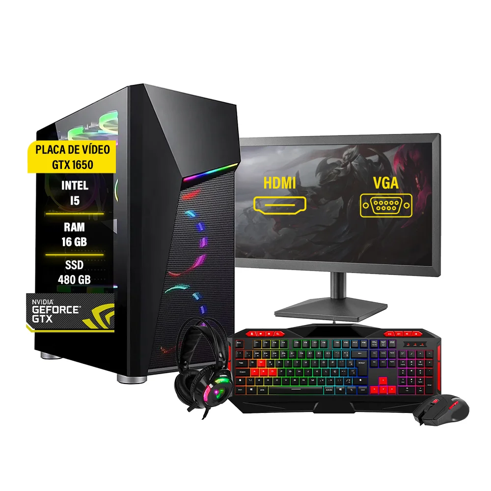 Computador Gamer Darius Completo i5 3ºGen, GTX 1650, 16GB, SSD 480GB
