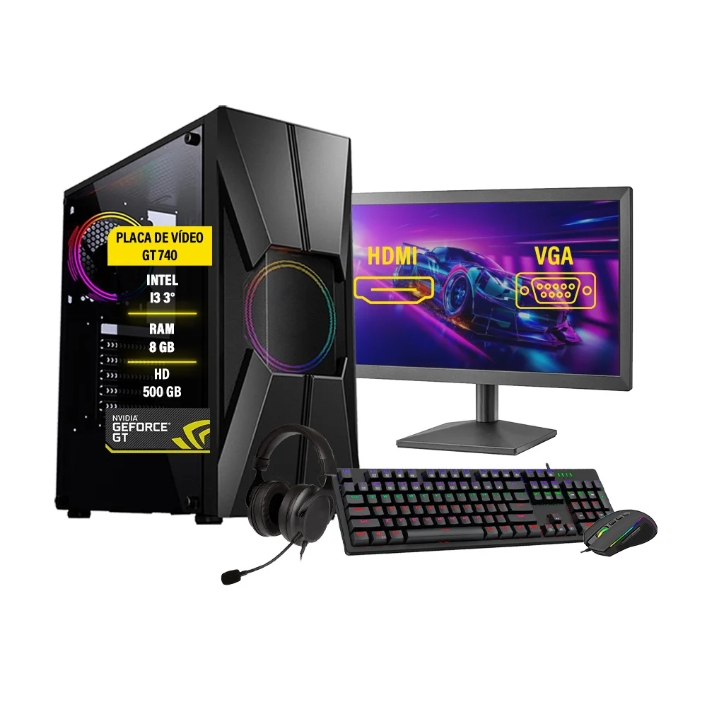 Pc Gamer Completo Hércules, Intel Core I3-3ª Geração, 8GB, GT 740, 500GB, Windows 11
