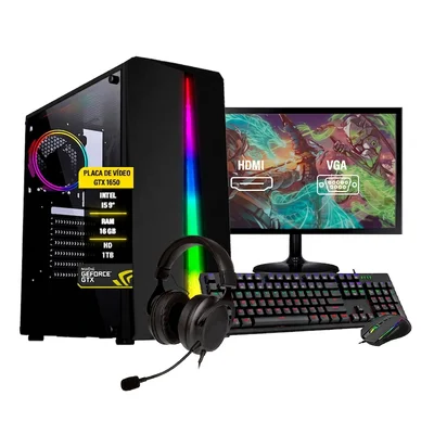 Computador Gamer Completo i5 9º, GTX 1660, HD 1TB, SSD 480GB, Monitor 24"
