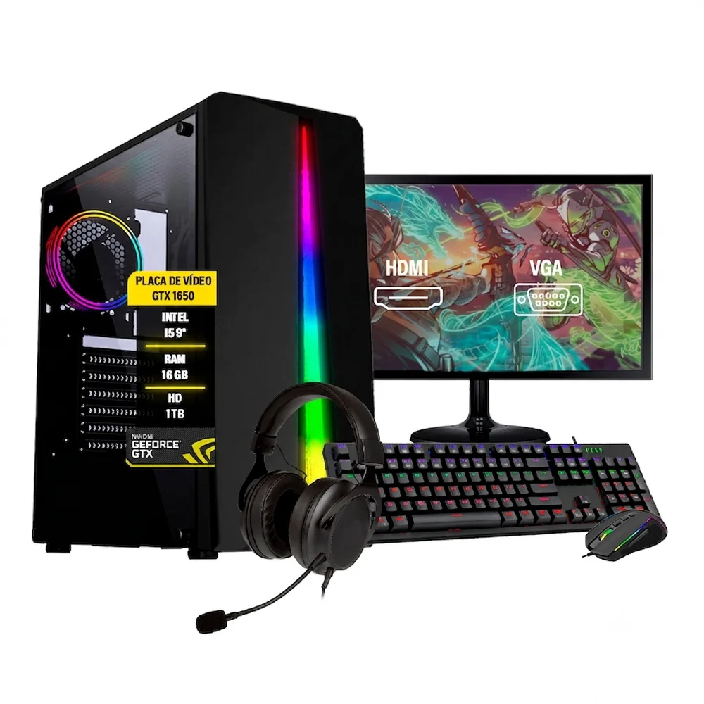 Computador Gamer Completo i5 9º, GTX 1660, HD 1TB, SSD 480GB, Monitor 24"