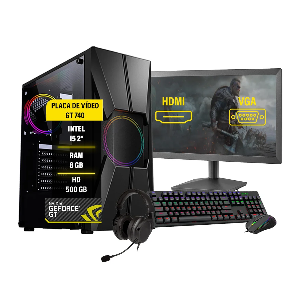 Computador Gamer Completo Aires, GT 730 4GB, 8GB, Hd 500GB, Wi-fi