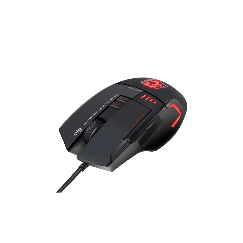 Imagem 2 de 5 do produto Mouse Gamer ELG Sniper Pro, RGB, 5200 DPI, 8 Botões, Preto - Mgsp