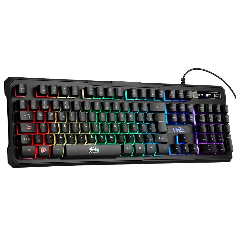 Teclado Gamer ELG Flakes Power Battle, RGB, Preto, Membrana Tripla, 107 Teclas, Retro iluminadas, Abnt2 - FLKT001 Teclado Gamer ELG Flakes Power Battle, RGB, Preto, Membrana Tripla, 107 Teclas, Retro iluminadas, Abnt2 - FLKT001