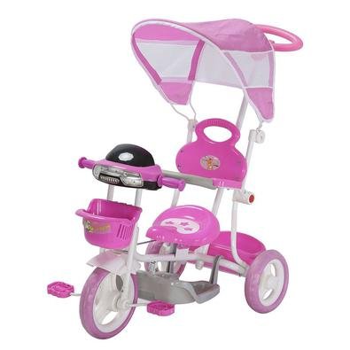 Triciclo Infantil 2 em 1 com Capota, Rosa - BW003