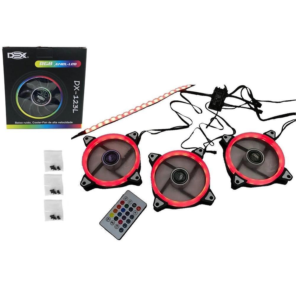 Kit Cooler FAN com 3 Unidades DEX, 120mm, RGB LED, Controladora 5