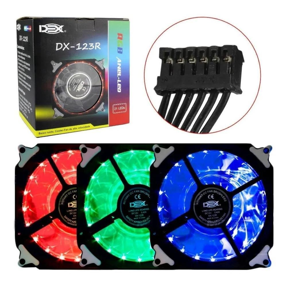 Kit Cooler FAN com 3 Unidades DEX, 120mm, RGB LED, Controladora 6