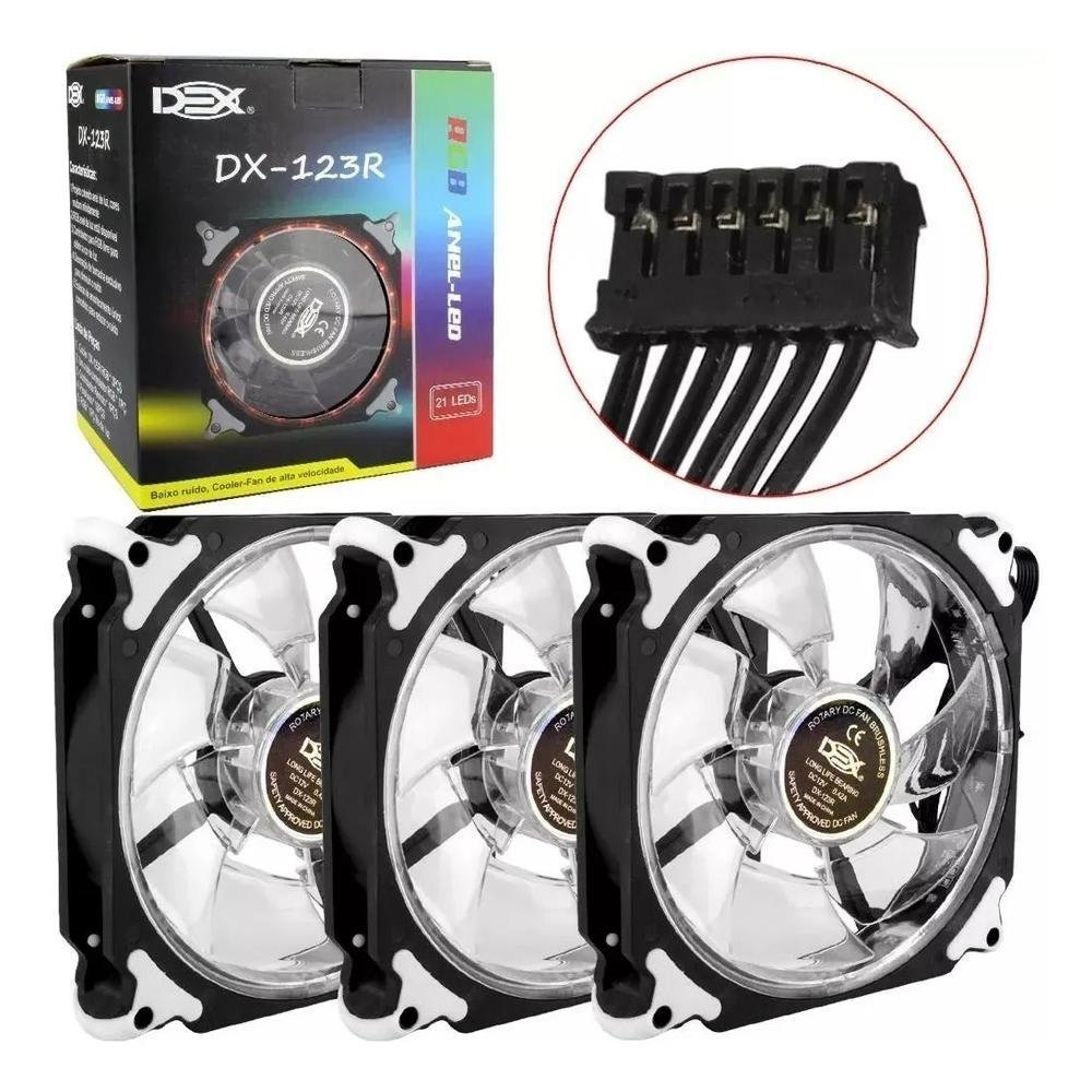 Kit Cooler FAN com 3 Unidades DEX, 120mm, RGB LED, Controladora 7