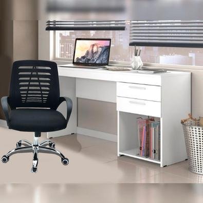 Conjunto Cadeira Boston Preta com Escrivaninha Notável com 2 Gavetas ideal para Escritório Branco Agora seu escritório, na sua casa ou na sua empresa,