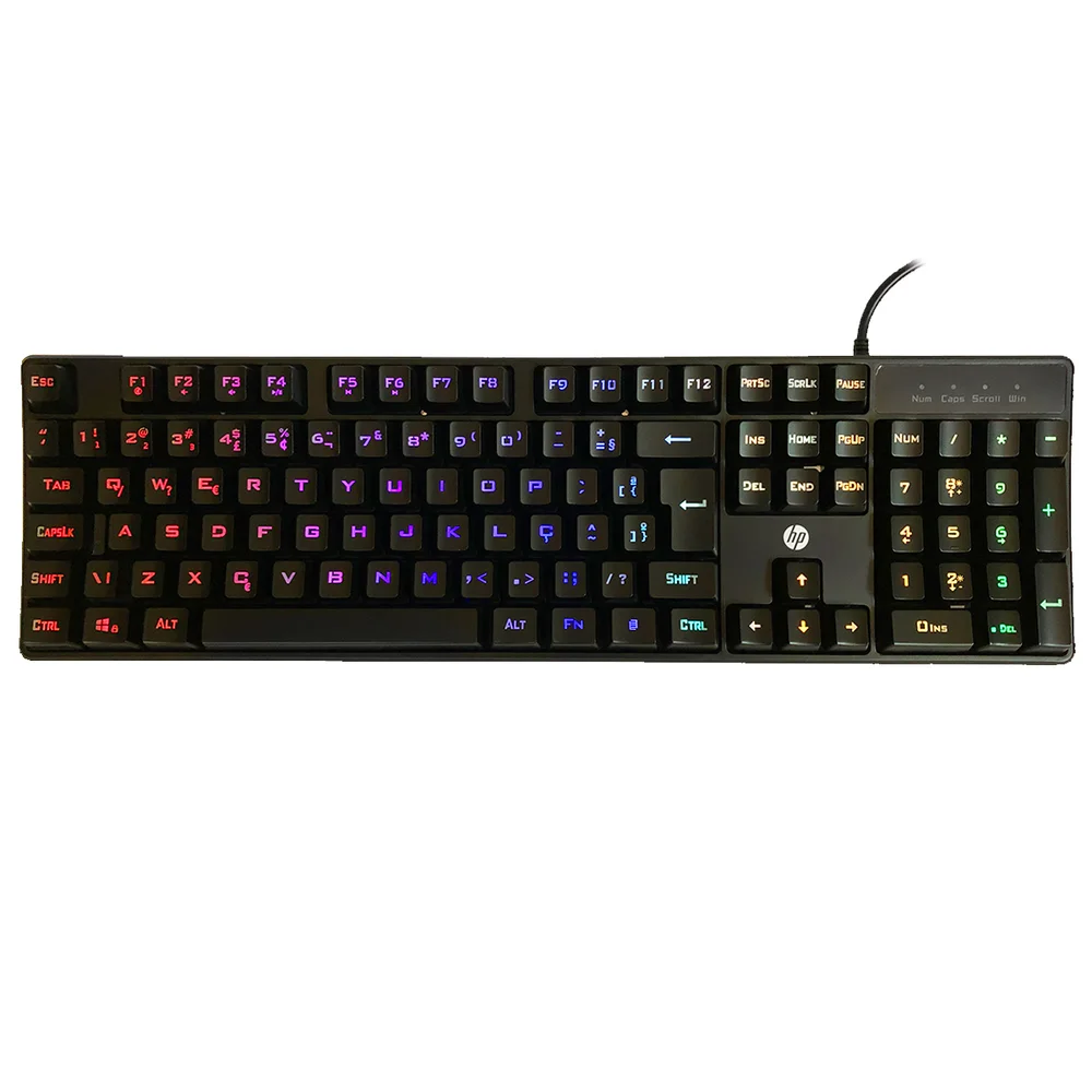 Imagem 2 de 3 do produto Kit Gamer Teclado e Mouse HP, USB, RGB, ABNT2, 2400 DPI - KM200
