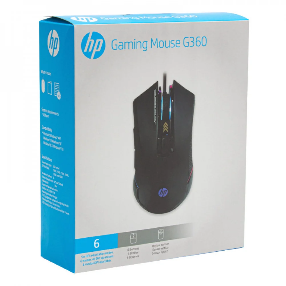 Mouse Gamer HP, USB, 6200DPI, LED, Preto - G360 Mouse Gamer HP, USB, 6200DPI, LED, Preto - G360