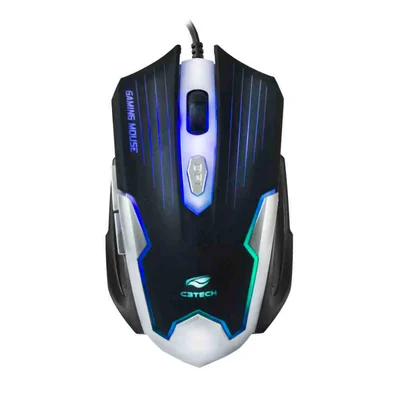 Mouse Gamer C3Tech, Com Fio, LED Multicores, 2400 DPI, 6 Botões, Preto/Prata - MG-11BSI