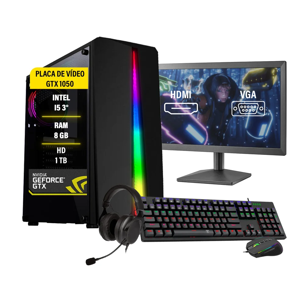 PC Gamer Completo Maximus I5, GTX 1050TI, 8GB, HD 1TB, SSD 120GB