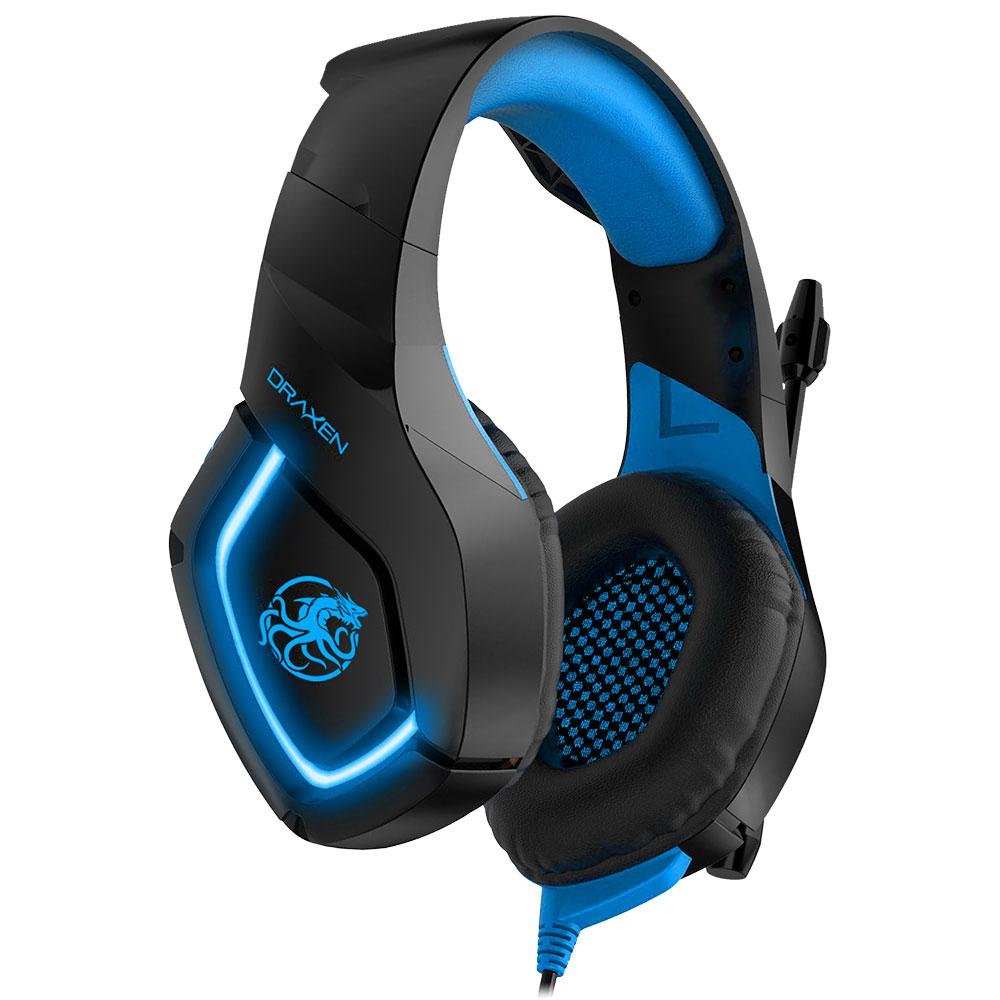 Headset Gamer Draxen, LED, Preto/Azul - DN100 | KaBuM!