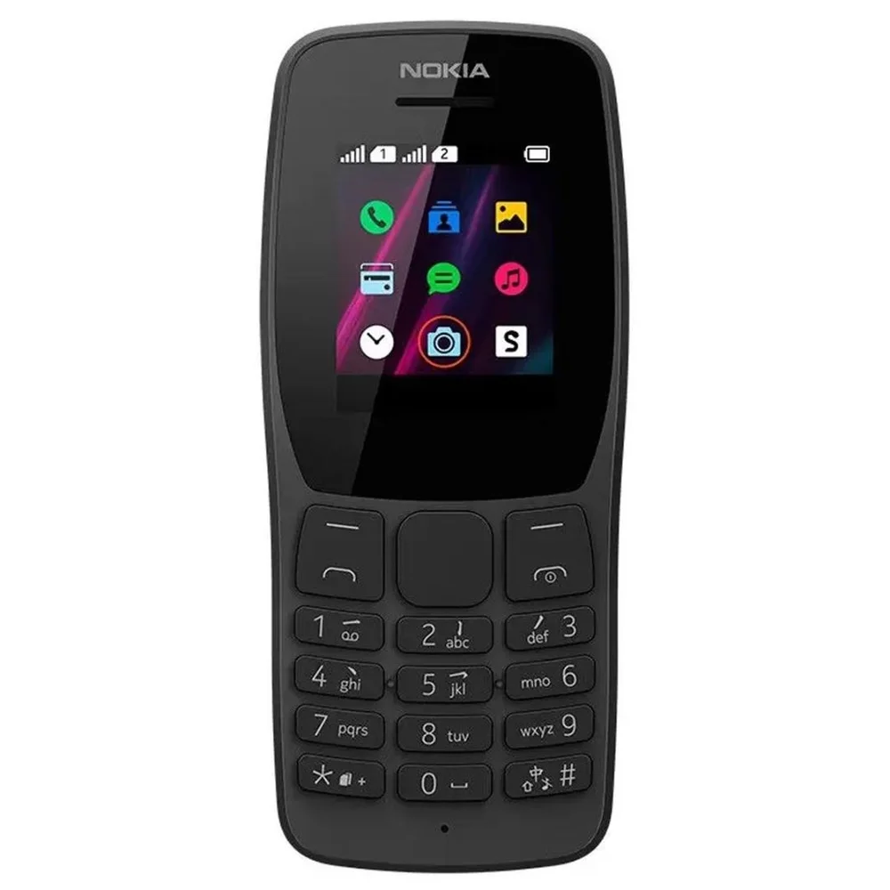 Celular Nokia 110 Rádio FM e Leitor integrado Câmera VGA e 4 jogos, Preto - NK006