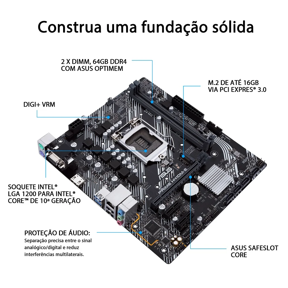 Placa-Mãe Asus Prime H410M-E, Intel LGA 1200 10ª Geração, DDR4 - DCR2020 Placa-Mãe Asus Prime H410M-E, Intel LGA 1200 10ª Geração, DDR4 - DCR2020