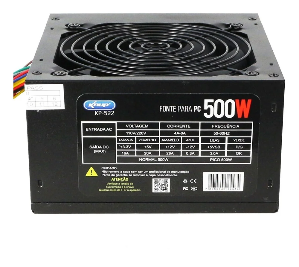 Imagem 3 de 3 do produto Fonte Knup ATX, 500W Real, 24P, Com Cabo, Bivolt - KP-522