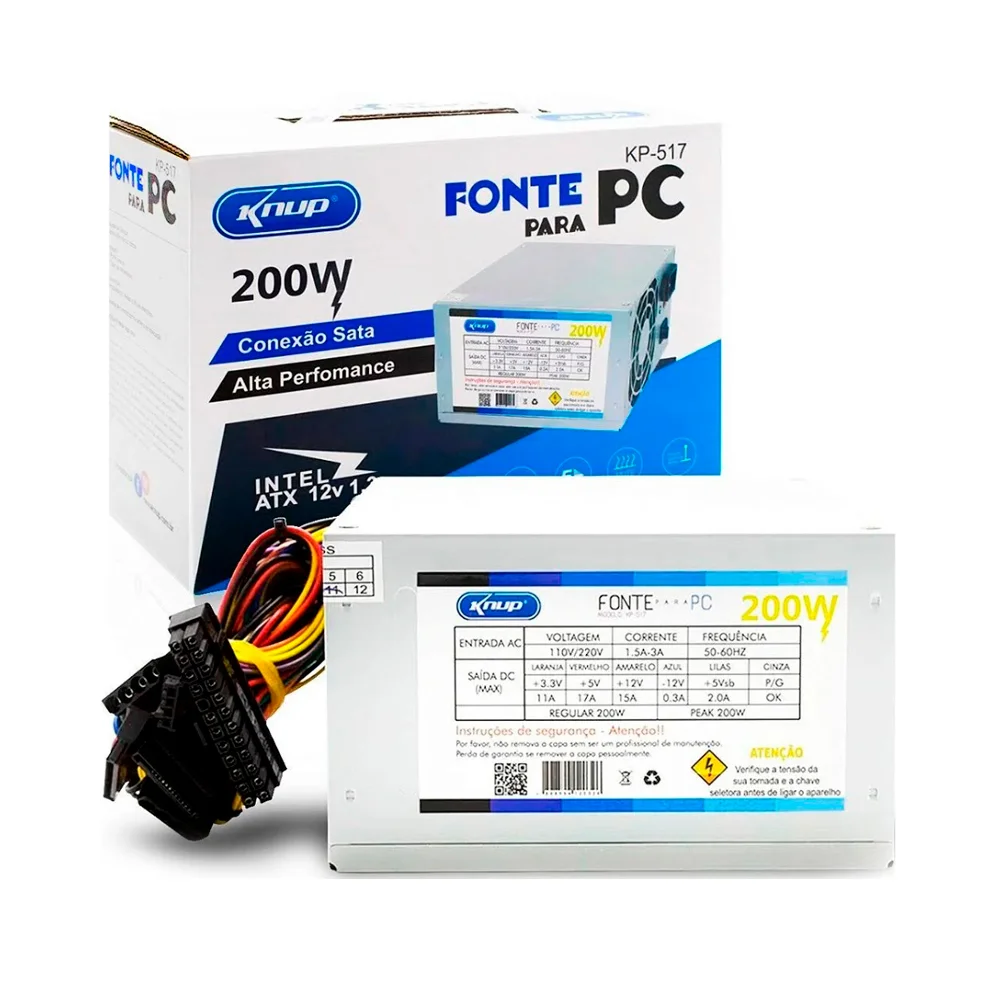 Fonte Knup ATX, 200W, 12V, 24 Pinos - KP-517