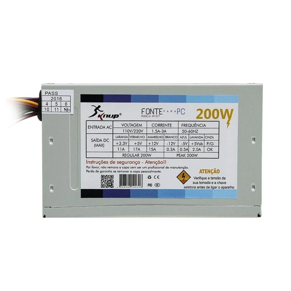 Imagem 3 de 5 do produto Fonte Knup ATX, 200W, 12V, 24 Pinos - KP-517