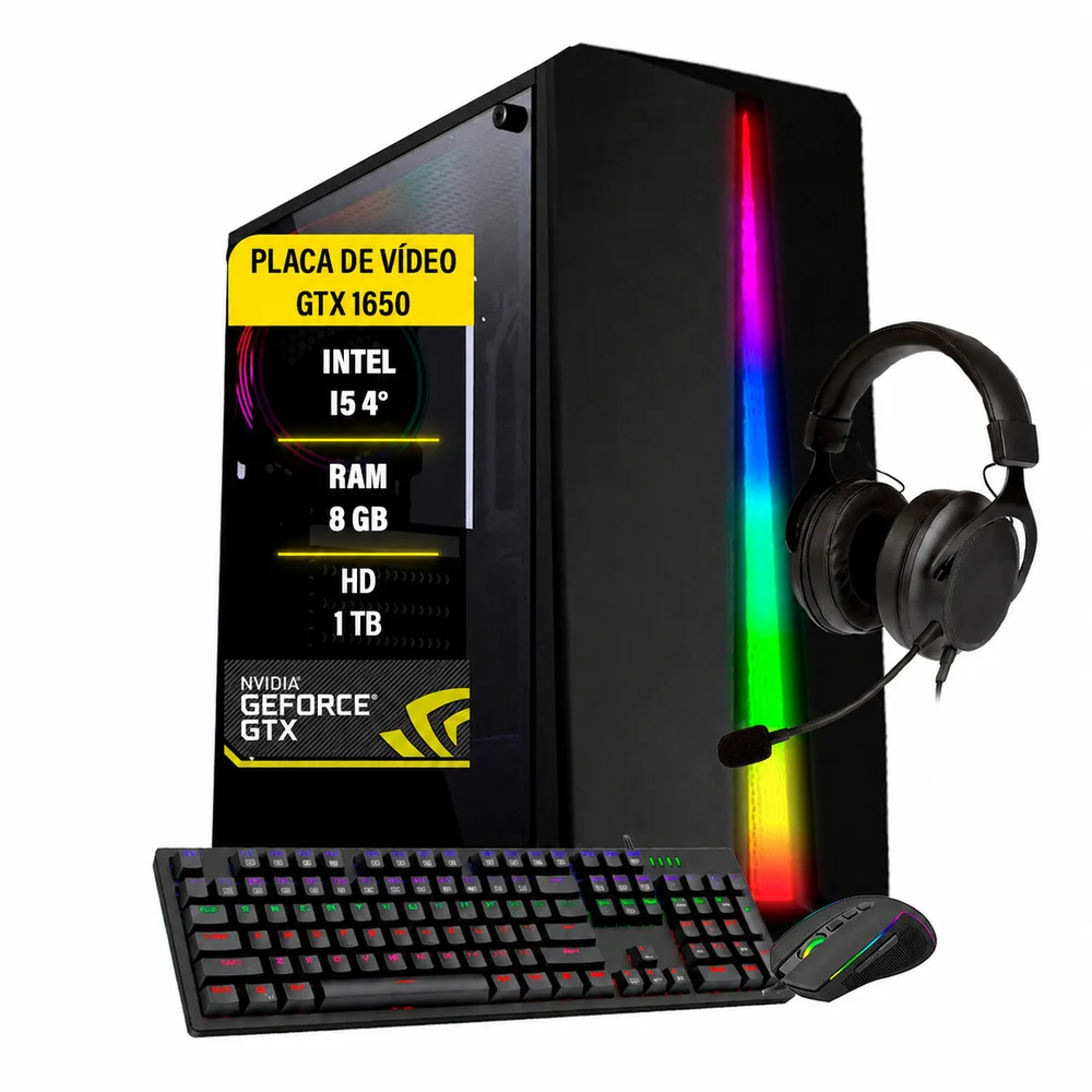 Computador Gamer Intel i5 4 Gen, GTX 1050 Ti 4GB, 8GB, HD 1TB, Wi-fi