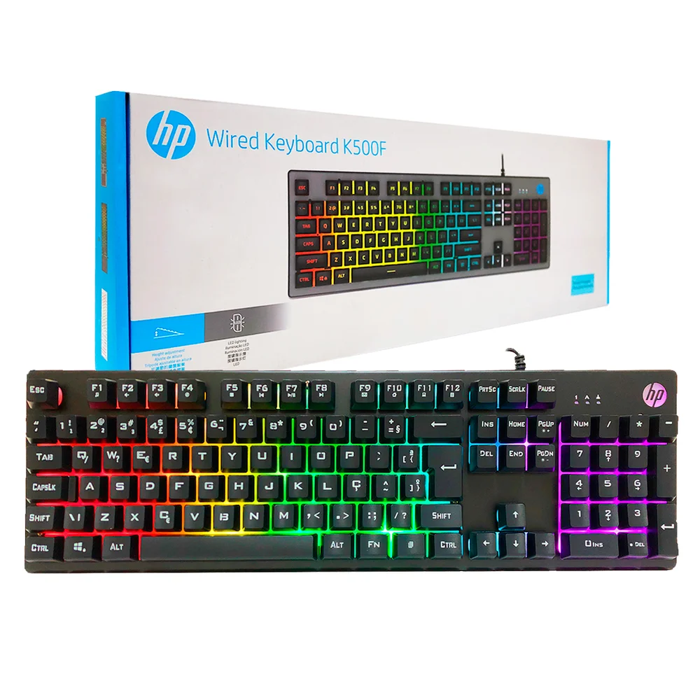 Imagem 4 de 5 do produto Teclado Gamer HP K500F, LED RGB, Teclas Multimídia, ABNT2 - 7zz97aa#ac4