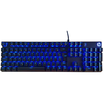 Teclado Mecânico Gamer HP GK400F, USB, LED Azul, Switch Blue, ABNT2, Preto